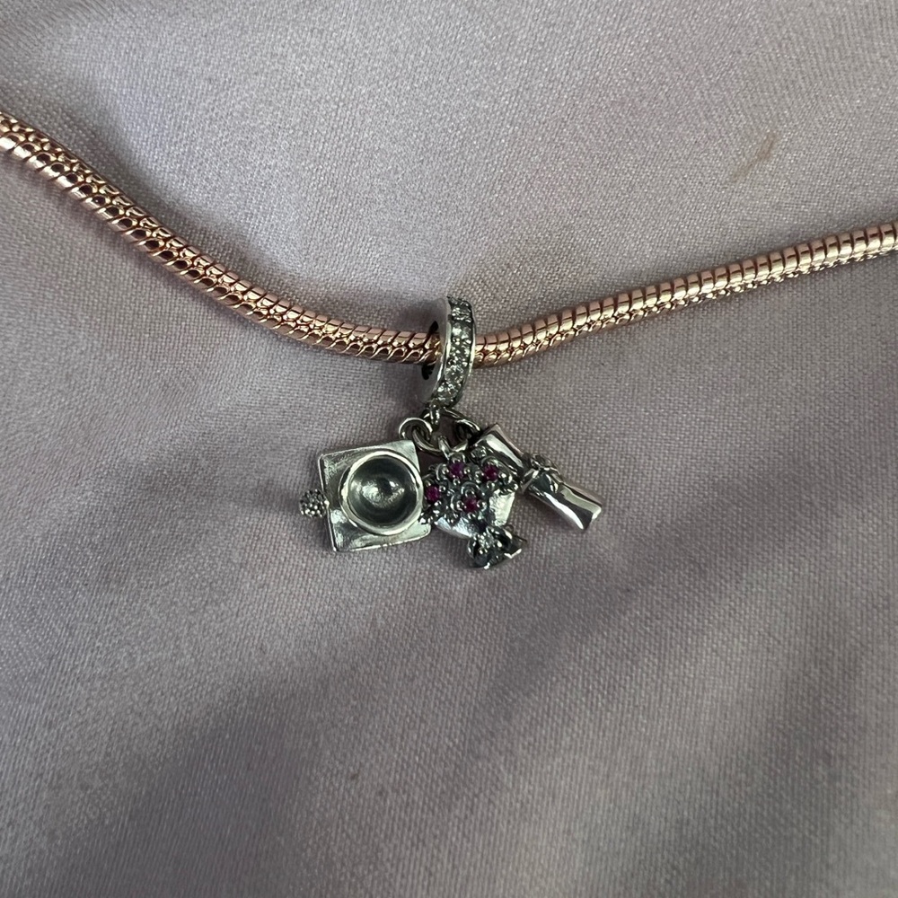 Triple Dangle Silver Graduation Charm For Pandora Braclets - Picture 3 of 6